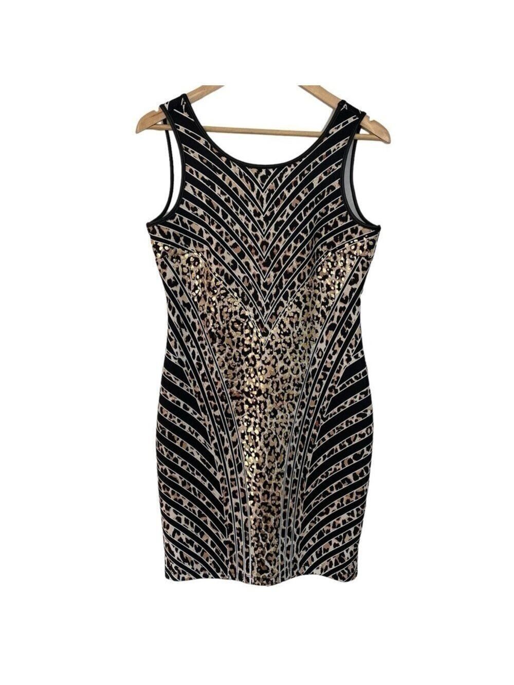 Thalia Sodi Mini Dress S Leopard Print Fitted Bodycon Tight Sexy Party Costume
